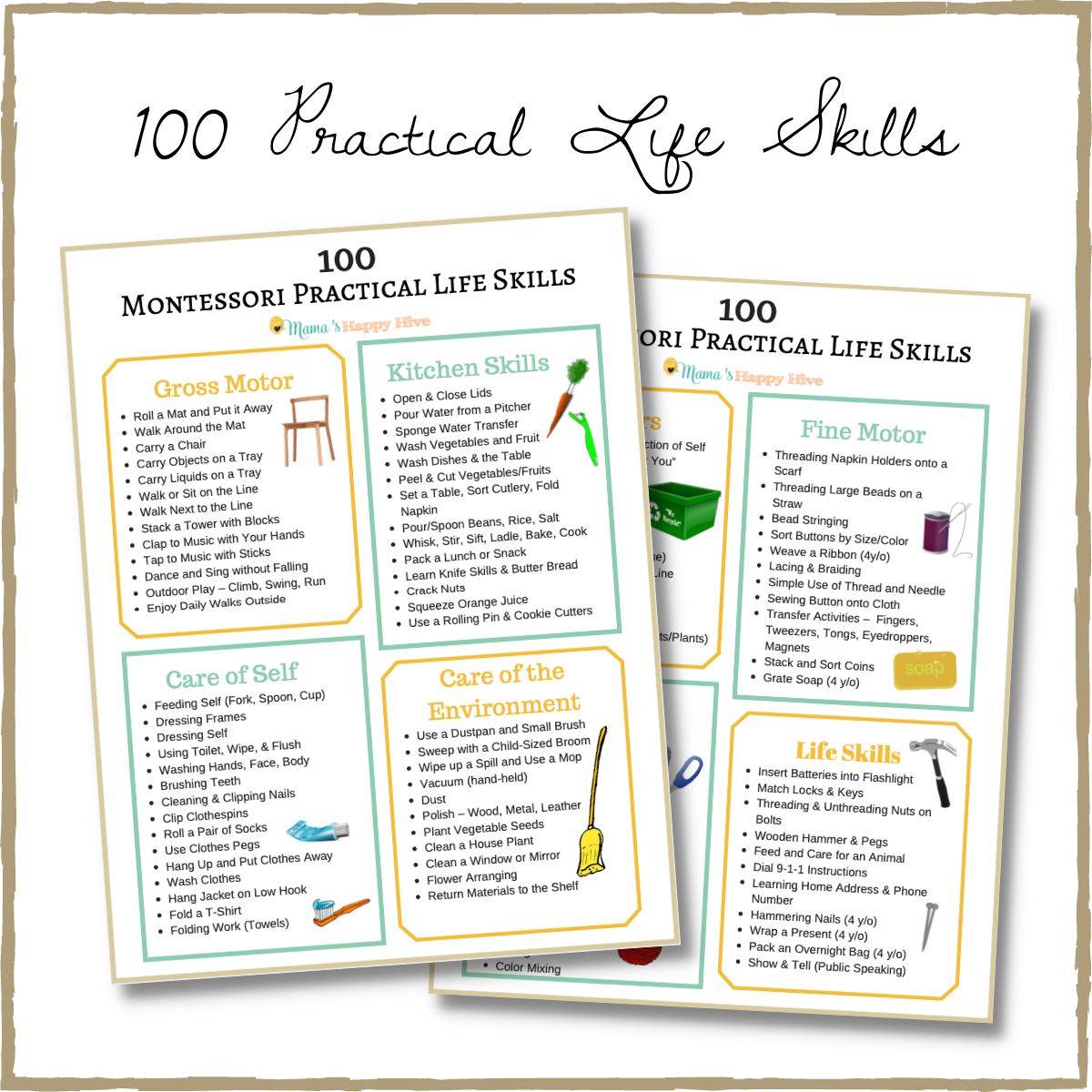 100 Montessori Practical Life Skills List
