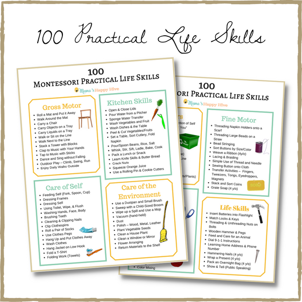 100 Montessori Practical Life Skills List