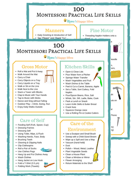 100 Montessori Practical Life Skills List